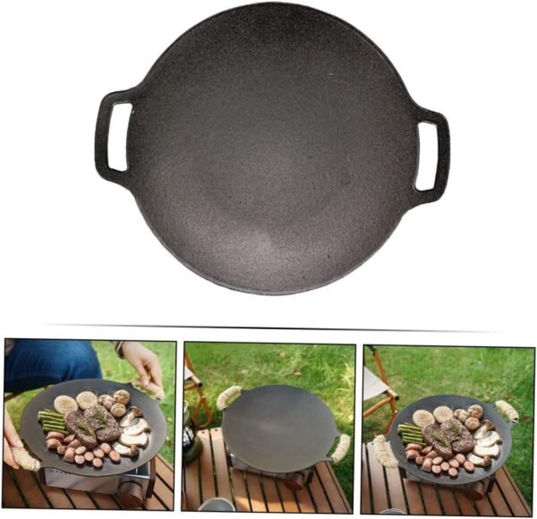 Nonstick Pizza Pan Griddle Pans Steak Pan Stove Frying Outdoor Barbecue Cooking Grill Pan Grills Roasting Pan Baking Dish Camping Cookware Roaster Pan Pizza Cooker Dark Grey Iron - Image 9