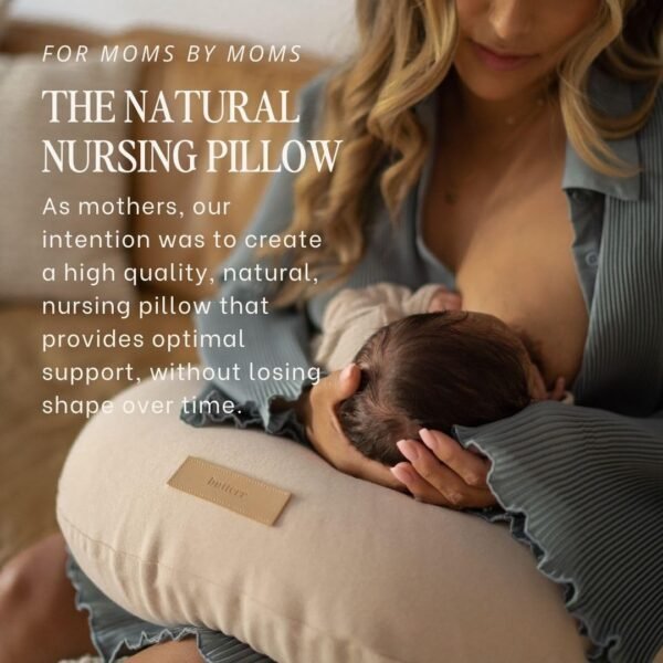 Natural Breastfeeding Pillow, Nursing and Posture Support, Plant Based Cushion with Organic Cotton Removable Cover (Wheat) - Image 3