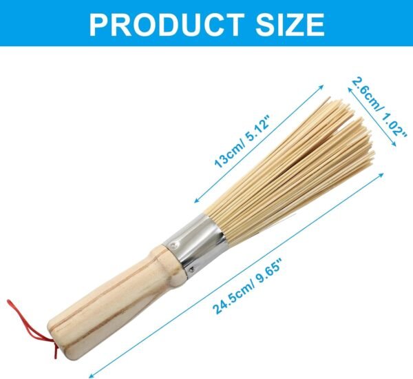 2 Pack Natural Bamboo Wok Brush, Traditional Kitchen Pan Cleaning Brush Bamboo Scrubber Scrub Brush Bamboo Pot Brush, 10-Inch Length - Image 2