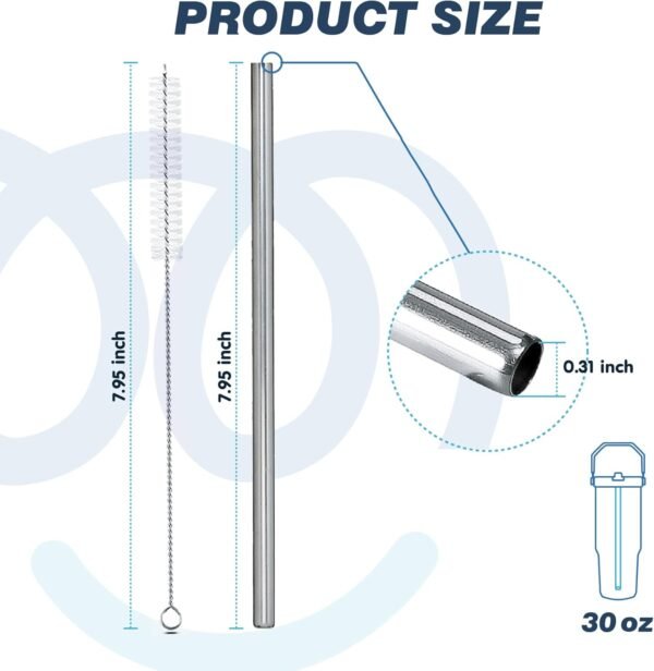 6 PCs Replacement Stainless Steel Straws for Stanley ice flow, 7.95 inch Reusable straw for Stanley Ice Flow 30oz with Cleaning Brush, Compatible with Stanley Flip Straw Tumbler (30oz) - Image 6
