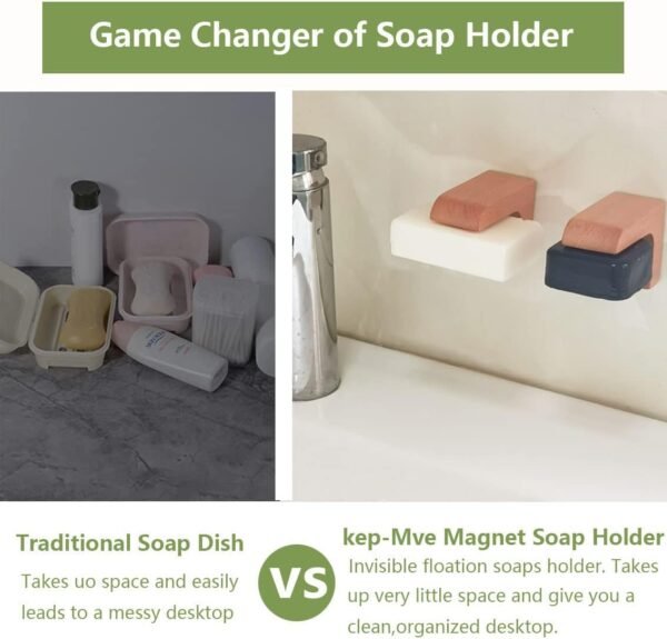 (2sets) Wood Magnetic Bar Soap Holder for Shower Wall,Magnet Air Dry Soap Saver Self Draining, Eco-Friendly Wooden Soap Dish for Soaps & Beard Shampoo Bars - Image 3