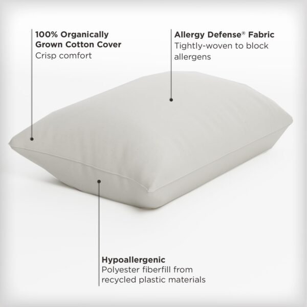 AllerEase Organically Grown Soft Cotton Odor Neutralizing Allergy Defense Bed Pillow- Standard/Queen- 2 Pack - Image 2