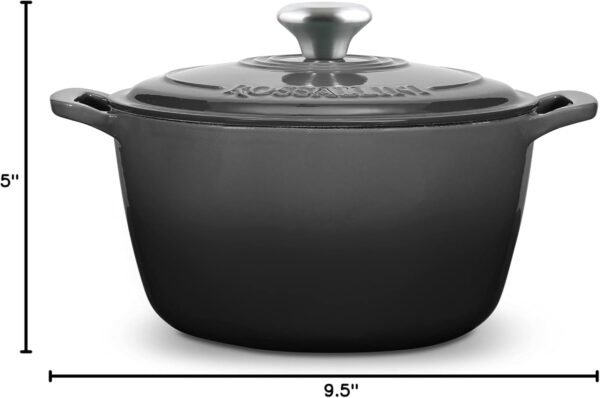 Signature Enameled Cast Iron Dutch Oven, Non-Stick Serving Pot with Tight Fitting Lid for Perfect Roasting, Baking, Sauteing, and Bread Making | 5.5Q (5.2L) - Oyster Grey - Image 6