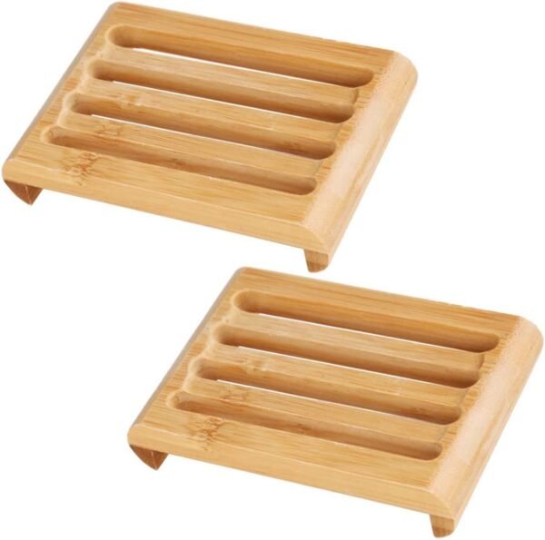 luzen 2Pcs Rectangle Bamboo Self Draining Soap Dishes Bar Soap Holder Soap Saver Tray Soap Case Soap Box Holder for Shower Bathroom Kitchen Keep Soap Dry Clean