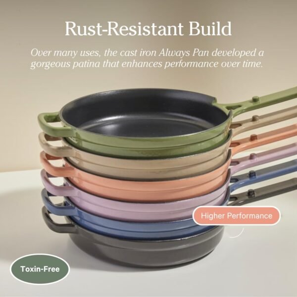 Our Place Cast Iron Always Pan | Premium Enameled, Toxin-Free Surface | 10-inch 8-in-1 Multifunctional Cookware System | Lid, Handle Covers | Heavy Duty Skillet | Oven & High Heat Safe | Blue Salt - Image 4