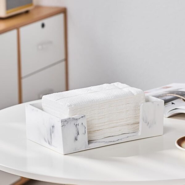 Marble White Napkin Holder for Bathroom, Countertop Paper Towel Dispenser for Kitchen, 10" L x 6" W for Multifold, C Fold, Trifold, Z Fold - Disposable Hand Towel Organizer, Guest Towels Holder - Image 9