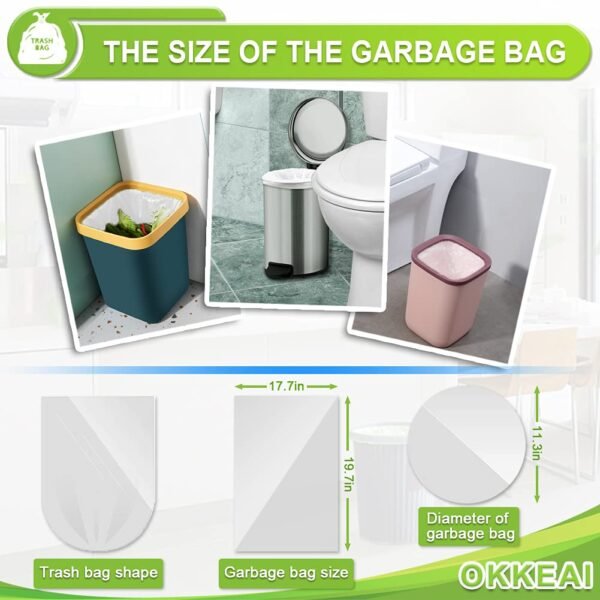 OKKEAI 4-5 Gallon Trash Bags Small Garbage Bags Bathroom Trash Can Bags150 Counts Wastebasket Liners for Office Kitchen,White,Fits 15-20 Liter Bins - Image 2