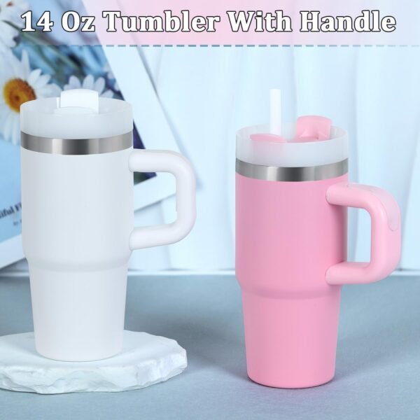 14 Oz Tumbler with Handle and Straw for Kids, Stainless Steel Vacuum Insulated Tumbler Keep Cold Heat and Ice, Gifts for Children Cups (Pink) - Image 4