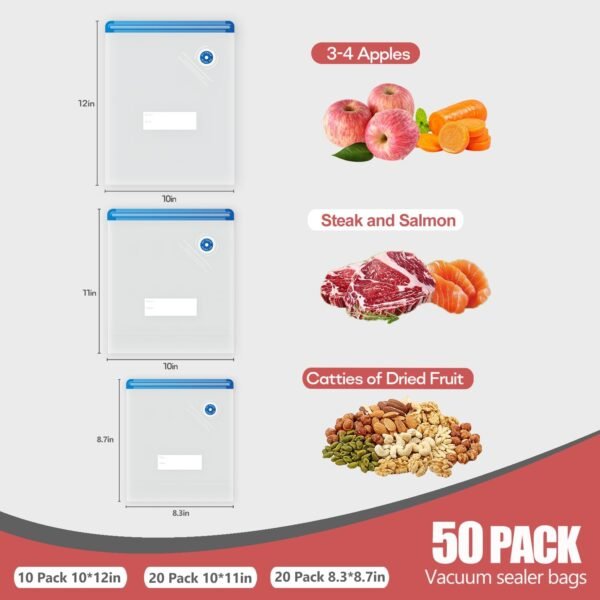 50 Pack Food Vacuum Sealer Bags, Reusable Sous Vide Bags for Food and Cooking, Food Storage - Image 2