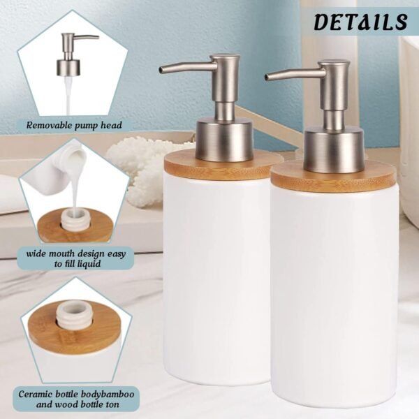 Qivine Ceramic Soap Dispenser, 13Oz White Soap Dispenser Bathroom Decorative, Liquid White Ceramic Soap Dispenser for Countertops, Modern Bathroom Hand Soap Dispenser for Countertop - Image 4