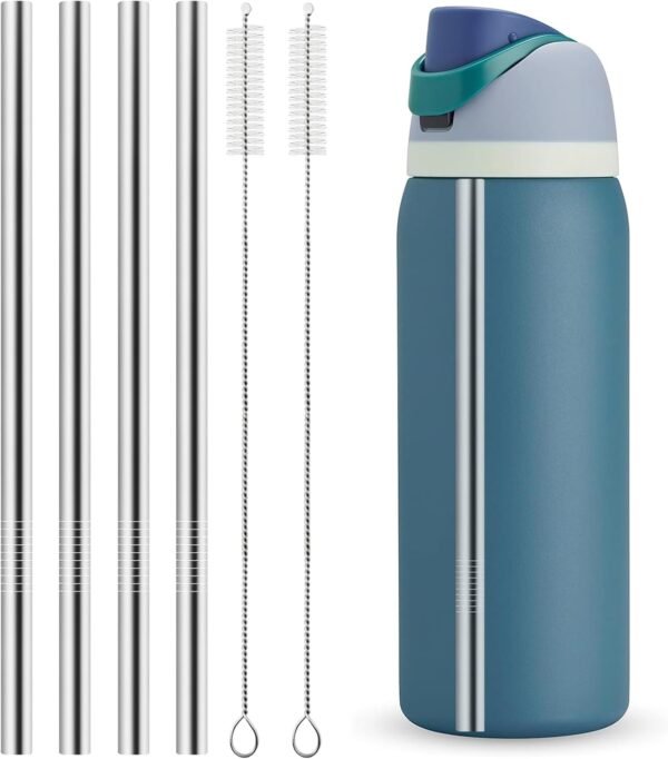 Metal Straw Replacement for Owala Water Bottle 40 oz, Koala Straw for Owala With 2 Straw Cleaner, Reusable Stainless Steel Straws Compatible With Owala FreeSip Water Bottle - 4pcs