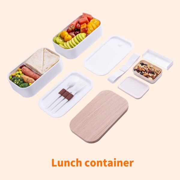 Bento Box Adult Lunch Box with lunch bag, Japanese Lunch Box Containers for Adult, Bento lunch Box with Leakproof 54OZ White - Image 4