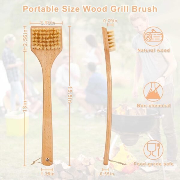 Wood Grill Brush, Grilling Accessories for Outdoor Grill, BBQ Grill Cleaner Brush with Long Wood Handle, Safe Grill Cleaner Brush Works for All Grill Types, No Metal, No Plastic - Image 7