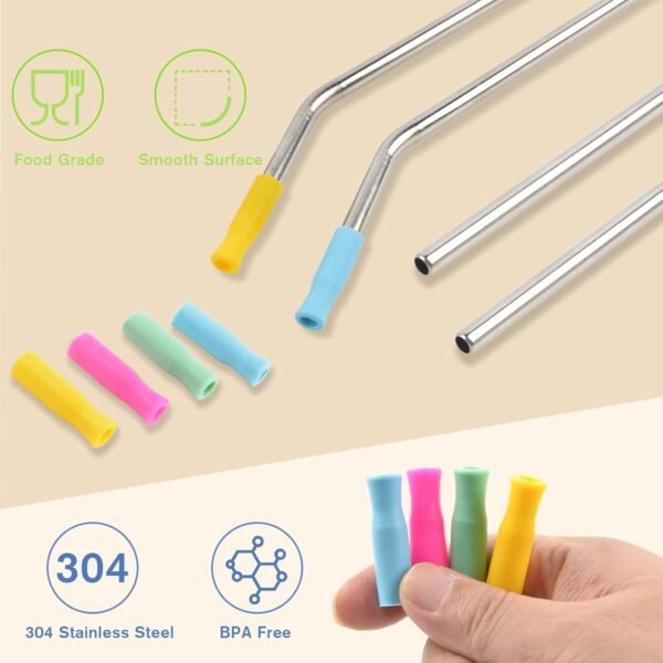 Reusable Replacement Straws for Stanley Cup 40 oz Tumbler, Extra Long Metal Drinking Straw for Stanley Cup Accessories, 8 Pack Stainless Steel Straw Set with Silicone Tips, Straw Covers, Brush, 12inch - Image 6