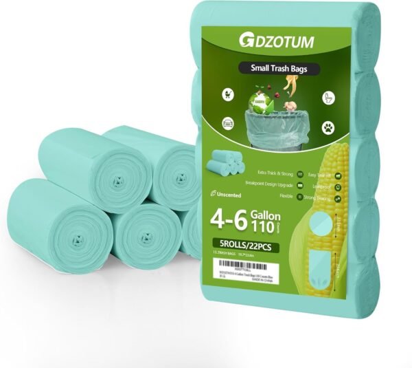 4-6 Gallon Small Trash Bags Biodegradable,Easy-Tearing 4 Gallon Trash Bag,Sturdy&Thick Small Garbage Bags,Unscented Bathroom Trash Bags for Kitchen, Bathroom,Bedroom,Office,110 Counts