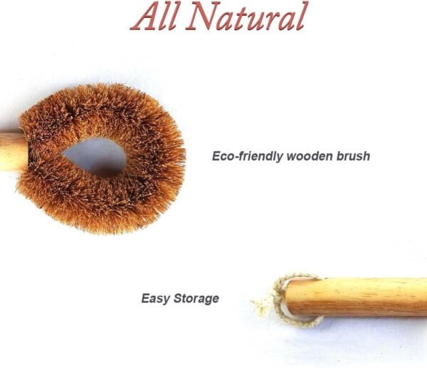Kitchen Scrub Brush Set Household Cleaning Brushes All Natural Cleaning Brushes for Dish/Bottle/Vegetable/Pan/Pot, Scrubber with Wooden Handle and Coconut Fibers Bristles .Pack of 3 - Image 6