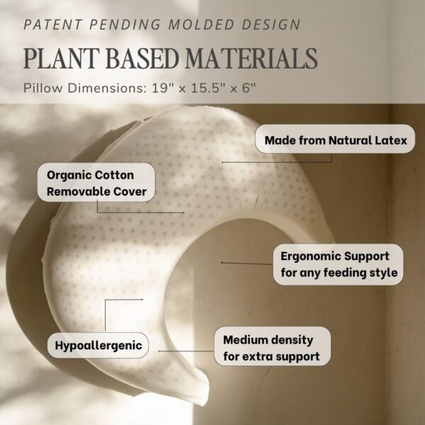 Natural Breastfeeding Pillow, Nursing and Posture Support, Plant Based Cushion with Organic Cotton Removable Cover (Wheat) - Image 4