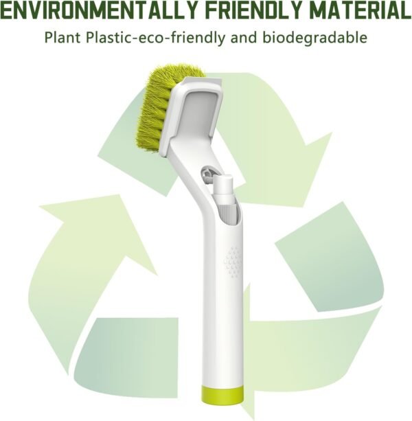 Soap Dispensing Dish Brush with Handle, EHOMGUI Brush Scrubber for Cleaning Dishes, Kitchen, Non-Scratch Kitchen Brush with 10 Natural Fiber Replacement Heads for Pot Pan-Green/White 2Pack - Image 7