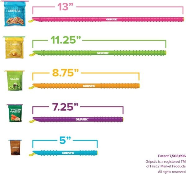 GripStic Bag Clips. 12pc Durable Food Clip Set for Kitchen Storage. Reusable Chip Bag Clips. Color Coded Bag Closure Sticks Provide Air Tight Seal. Durable Cereal Bag Clips. Chip Clips Reinvented. - Image 4