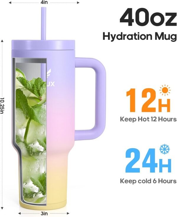 40oz Tumbler With Handle, 2-IN-1 Leak Proof Lid (Straw/Flip), Insulated Water Bottle, Stainless Steel Tumbler with Non-Slip Silicone, Wide Mouth Travel Mug Cupholder Friendly Dishwasher Safe - Image 4