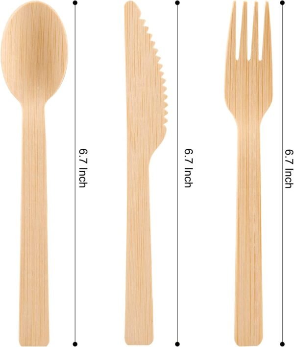 200 Pack Disposable Bamboo Utensils - 100% Eco-Friendly Bamboo Cutlery Set with 100 Forks, 50 Spoons, and 50 Knives - Perfect for Weddings and Parties, Recyclable and Compostable Flatware - Image 6