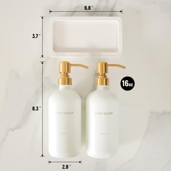 Gold Soap Dispenser Set, Glass Soap Dispenser with Gold Stainless Steel Pump, Perfect for Modern Kitchen Counter Decor. (Gold) - Image 7