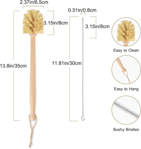 Long Handle Bottle Brush,Wooden Cleaning Brush with Straw Brush,Built for Stanley Cup,Yeti Tumbler,Sports Bottles and Coffee Mugs - Image 2
