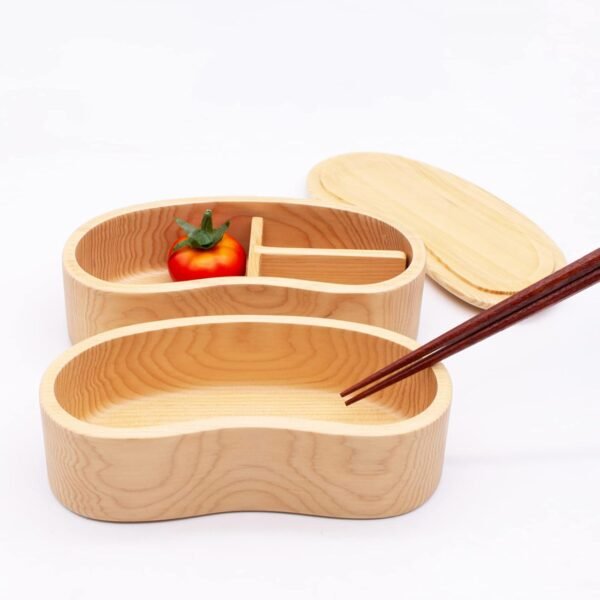 Wakayama Wappa Bento Box Store A-75-273509 Wooden Hollow Bento Box Box, Approx. 6.3 x 2.8 inches (16 x 7 cm), 2-Tier, Bean Shape, Natural - Image 6