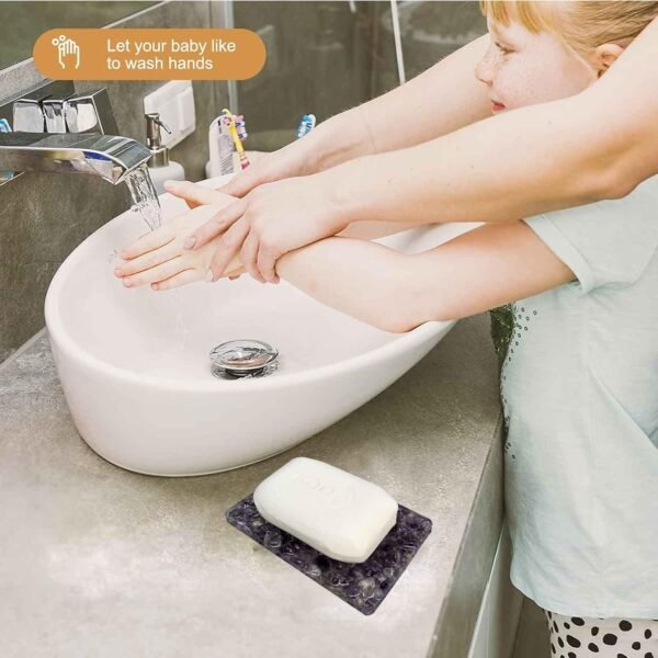 2Packs Handmade Rose Quartz and Amethyst Bar Soap Holder Stone Soap Dish for Shower and Bathroom Decor, Natural Soap Tray to Keep The Soap Dry (Amethyst+Pink Crystal) - Image 4