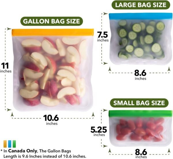 Greenzla Reusable Food Storage Bags – 12 Pack BPA FREE Freezer Bags (4 Reusable Gallon Bags & 4 Reusable Sandwich Bags & 4 Reusable Snack Bags), EXTRA THICK & Leakproof Reusable Lunch Bags for Food - Image 2