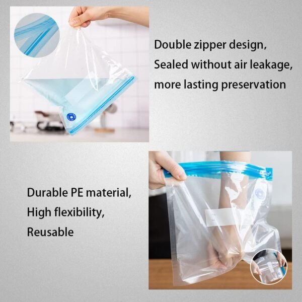 Sous Vide Bags 22 Pack Reusable Vacuum Food Storage Bags Kit, with 3 Sizes Vacuum Food Bags,1 Hand Pump, 4 Sealing Clips for Food Storage and Sous Vide Cooking - Image 4