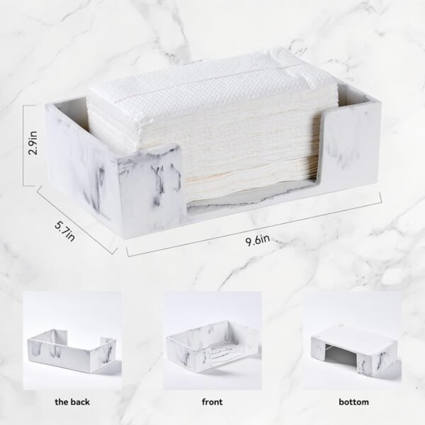 Marble White Napkin Holder for Bathroom, Countertop Paper Towel Dispenser for Kitchen, 10" L x 6" W for Multifold, C Fold, Trifold, Z Fold - Disposable Hand Towel Organizer, Guest Towels Holder - Image 2