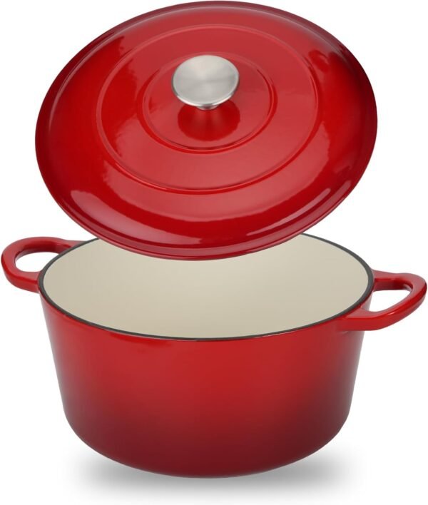 Enameled Cast Iron Dutch Oven Casserole with Lid, 5.5 Quart, Oven Safe up to 500°F - Heavy-Duty, Versatile Cookware for Marinating, Cooking, Baking, Refrigerating, and Serving