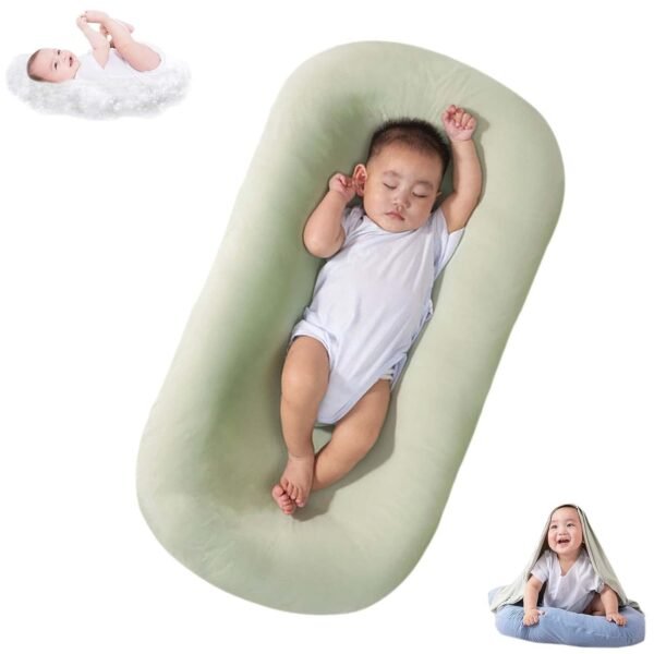 Lucakuins Baby Lounger, Bionic Design Baby Nest Sleeper, Baby Lounger for Newborn 0-24 Months, Soft Organic Cotton Breathable Lounger Pillow for Infants (Lovely Green)