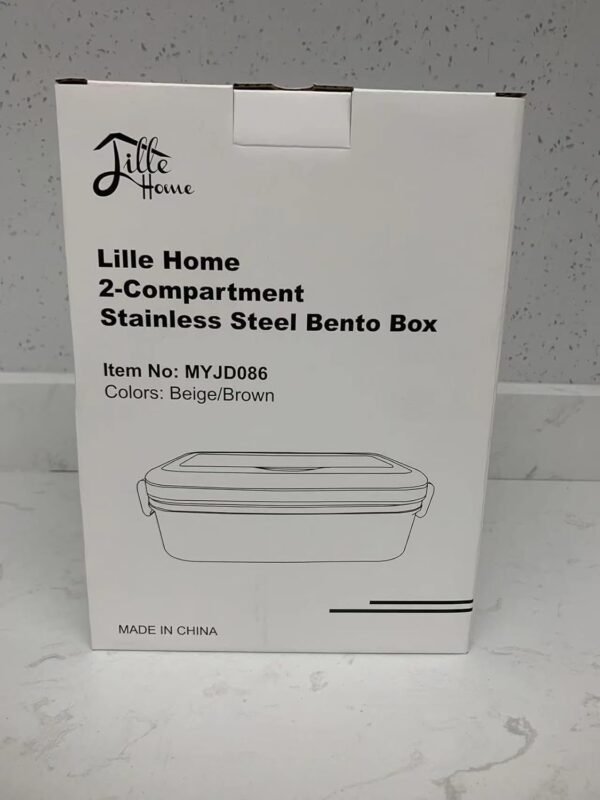 Lille Home Stainless Steel Bento Lunch Box – 2-Compartment Steel Lunch Box for Adults, Leakproof Lunch Containers, Includes Carry Handle, Lunch Bag, and Cutlery Set, BPA Free - Image 8