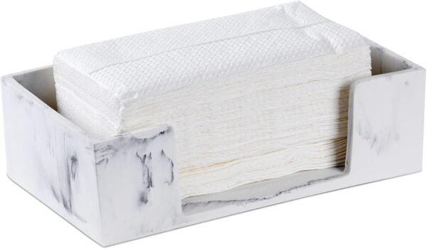 Marble White Napkin Holder for Bathroom, Countertop Paper Towel Dispenser for Kitchen, 10" L x 6" W for Multifold, C Fold, Trifold, Z Fold - Disposable Hand Towel Organizer, Guest Towels Holder
