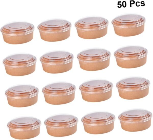50pcs Meal Prep Containers Salad Containers Paper Snack Cups Lunch Boxes Paper Cups with Lids Paper Food Containers with Lids Hot Cold Food Bowls Paper Soup Bowls Packing Boxes - Image 9