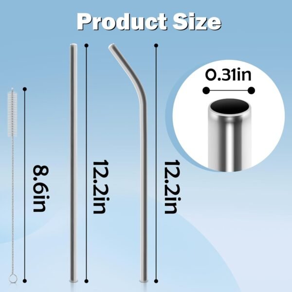 Stainless Steel Straws for Owala Insulated Bottle 40oz Tumbler 6x Metal Replacement Straws with Cleaning Brush for Owala 40oz Long Straws Reusable Drinking Accessories - Image 5
