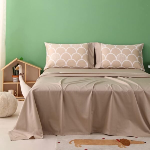 Simple&Opulence 100% Organic Cotton Sheet Set for Kids Teens, 4 Pieces Soft Bed Sheets Boy Girl Warm Adorable - Alpaca, Queen