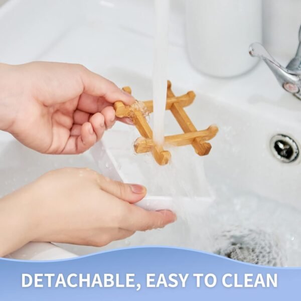 Bamboo Soap Dishes for Bar Soap Holders for Shower for Bathroom Sink Bulk Small Wooden Soap Tray Jabonera Pretty Neat Ventilated Soap Dish Disj Disk, Detachable (Single Right Angle White) - Image 5