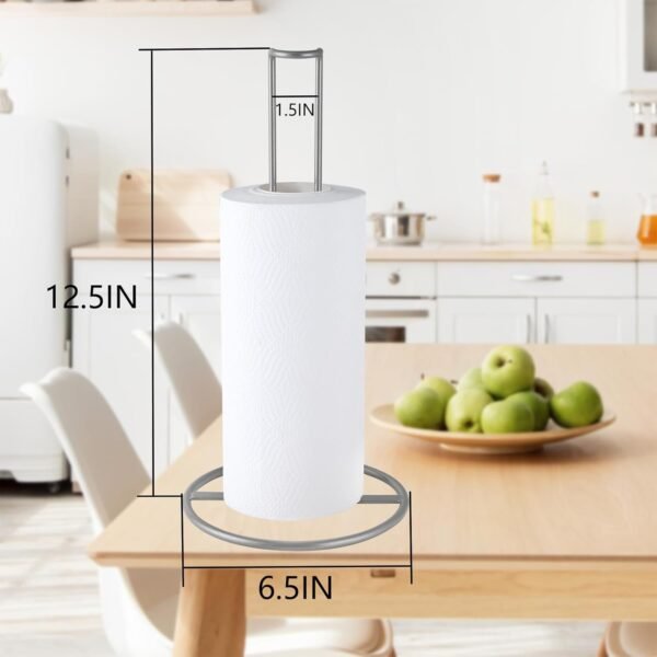 Paper Towel Holder Countertop, Kitchen Paper Towel Stand Holder for Kitchen Organization and Storage, Stainless Steel Paper Towel Roll Holder for Standard and Large Size Rolls (Grey) - Image 5