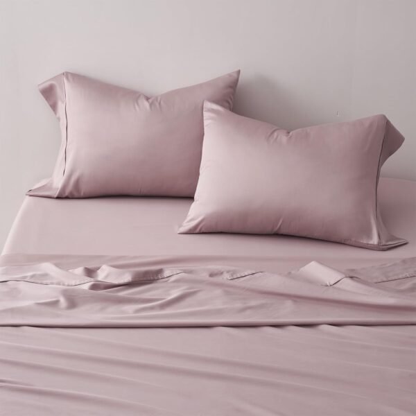 EVERGRACE Cotton TENCEL Sheets Queen Size 4 Piece Set, Silky Soft Cooling Bed Sheets, Luxury Organic Eucalyptus Lyocell Sheets with Deep Pocket, 1 Fitted Sheet, 1 Flat Sheet, 2 Pillowcases, Mauve Pink - Image 2