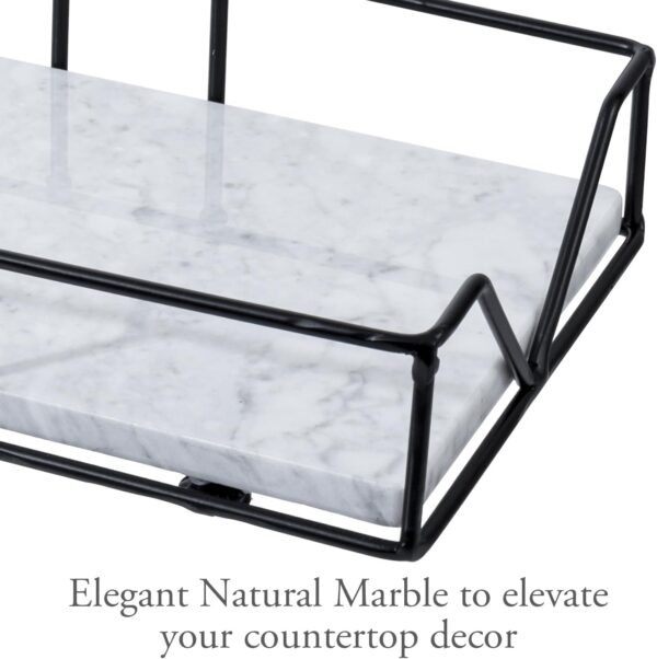 MyGift Deluxe White Marble & Black Metal Wire Tabletop Disposable Napkin Holder, Commercial & Guest Bathroom Countertop Multi Fold Paper Towel Dispenser Tray, Fit Folded Towels up to 9.5 x 5.5 Inches - Image 2