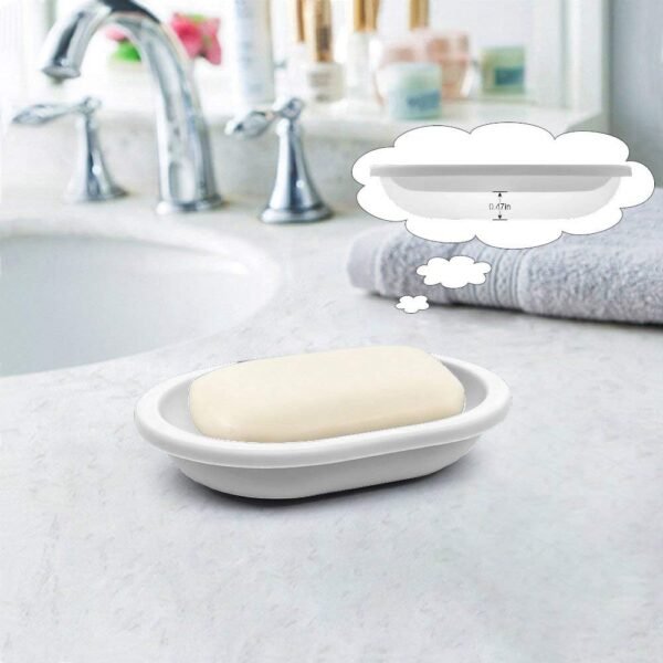 Soap Dish with Water Drainage Design for Drying and Saving Soap, Bathroom Kitchen Sponges Holder (White - Oval) 2 Pack - Image 6