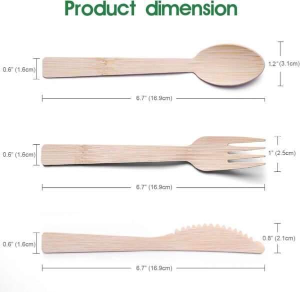 Bamboo Cultery Set with Pre Rolled Napkins- 50 Pack (6.7" 50 Forks 50 Spoons 50 Knives 50 Napkins) Compostable Fork Spoon Knife Set Individually Wrapped Disposable Flatware for Camping/Travel/Wedding - Image 5