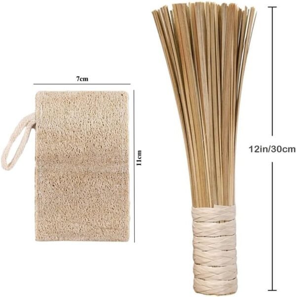 Natural Bamboo Wok Brushes+Natural Dish Sponge,Cast Iron Skillet Scrubber,Loofah Plant-Based Dishwashing Scrubber, Cleaning Brush for Cleaning Dishes,Iron Pots,Vegetables and Sink - Image 2