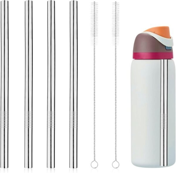 4pcs Metal Water Bottle Straws, Stainless Steel Straws Replacement Reusable Tumbler Straws with 2 Straw Cleaners Brushes Bottle Accessories Parts for Owala 40oz