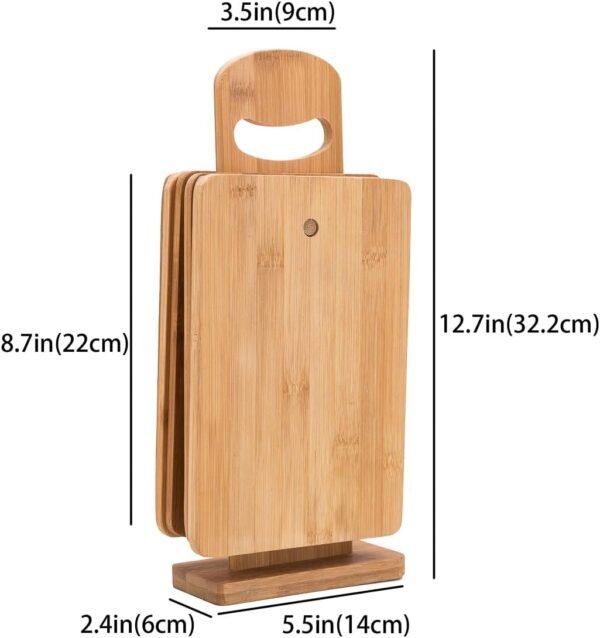 THY COLLECTIBLES Set of 6 Small Bamboo Cutting Boards with Holder Stand - Kitchen Chopping Board Serving Tray for Bread Meat Cheese Fruit and Vegetables (8.75" x 5.5") - Image 6