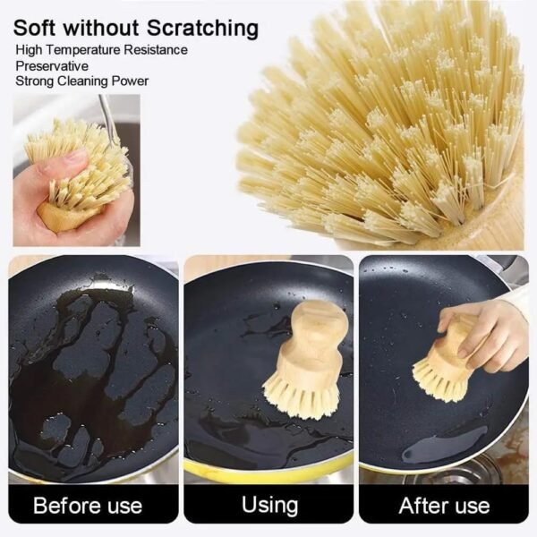 Bamboo Dish Scrub Brushes, Kitchen Wooden Sisal Natural Dish Brush, Cleaning Scrubbers Set for Washing Cast Iron Pans and Vegetables (Ceramic Dish+ 1P Sisal) - Image 5