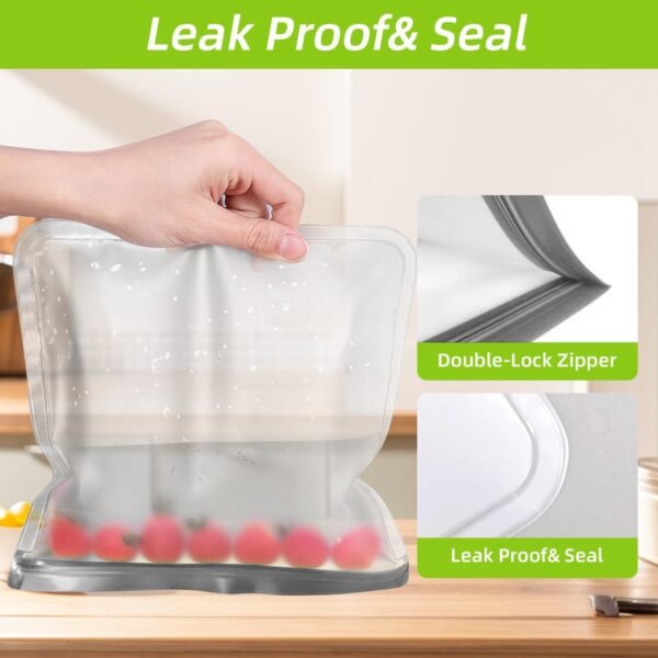 12-Pack Reusable Food Storage Bags – BPA-Free, Leakproof Silicone & PEVA, Freezer & Dishwasher Safe Ziplock for Snacks, Sandwiches, Meal Prep & Kids Lunches – Gallon, Sandwich & Snack Sizes Included - Image 4